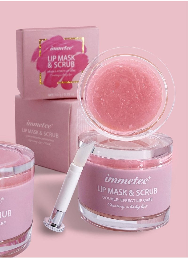 Immetee Lip Scrubs Exfoliator & Moisturizer, Lip Mask 2 in 1 Double Effectively Repairs Dry Cracked Lips, Lip Scrubs Exfoliator Dead Skin Moisturizer, Lip Mask Overnight (0.35Oz+Brush)  - Image 1