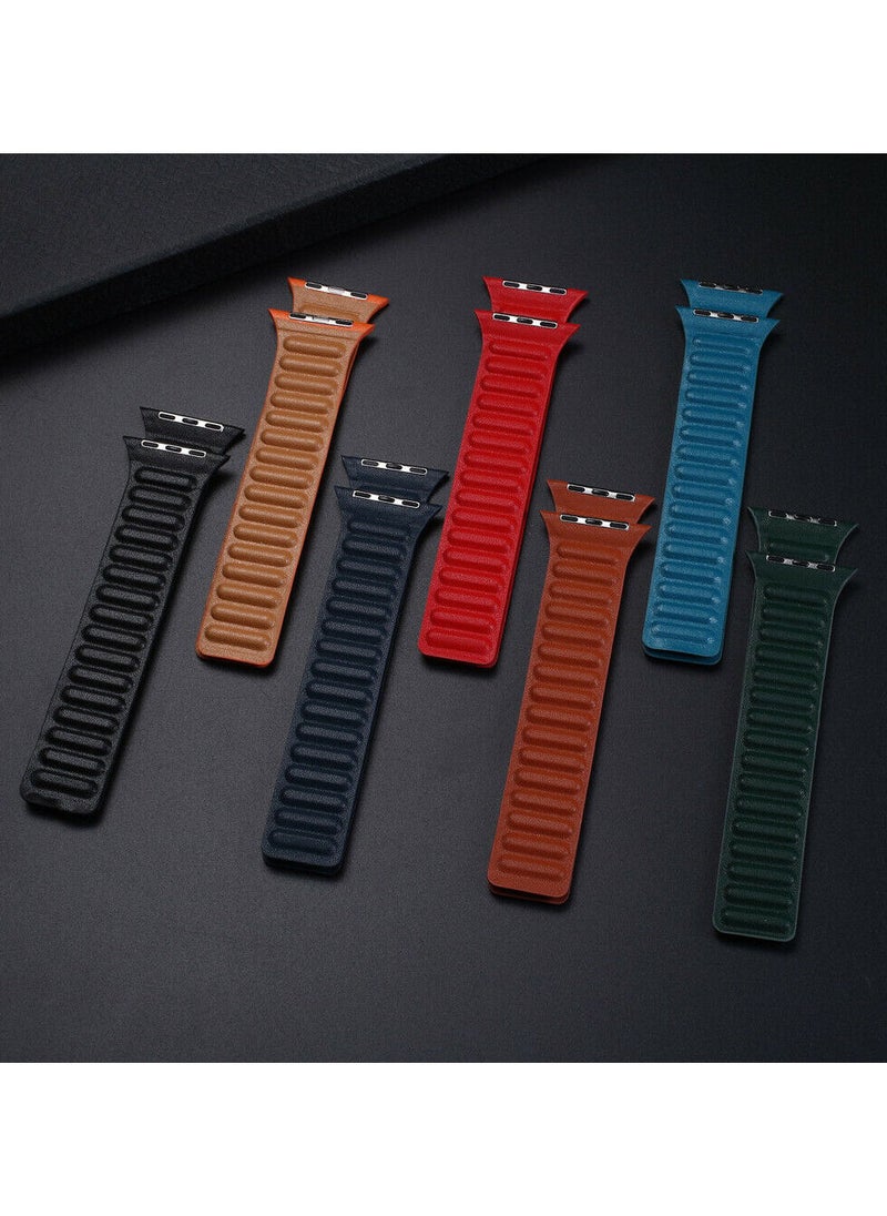 YOMNA For Apple Watch Leather Link Band Strap iWatch Series 40/44/41/45mm Sequoia Green Strap with Black Strap  - Image 5