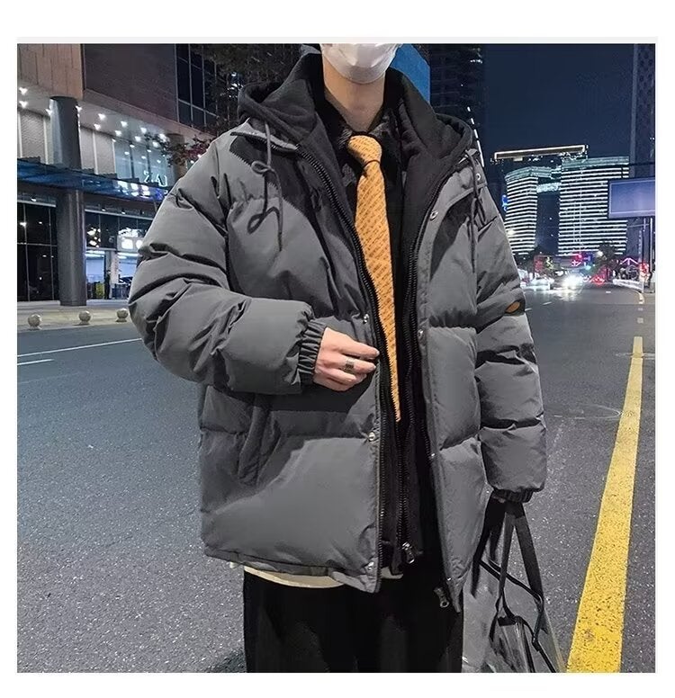 Fake Two-piece 2024 Unisex Neutral Winter Explosions Cotton-padded Clothes Mens Fashionable Loose Warm Cotton-padded Jacket Blue - Image 2
