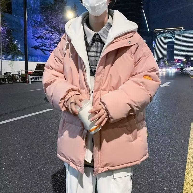 Fake Two-piece 2024 Unisex Neutral Winter Explosions Cotton-padded Clothes Mens Fashionable Loose Warm Cotton-padded Jacket Blue - Image 4