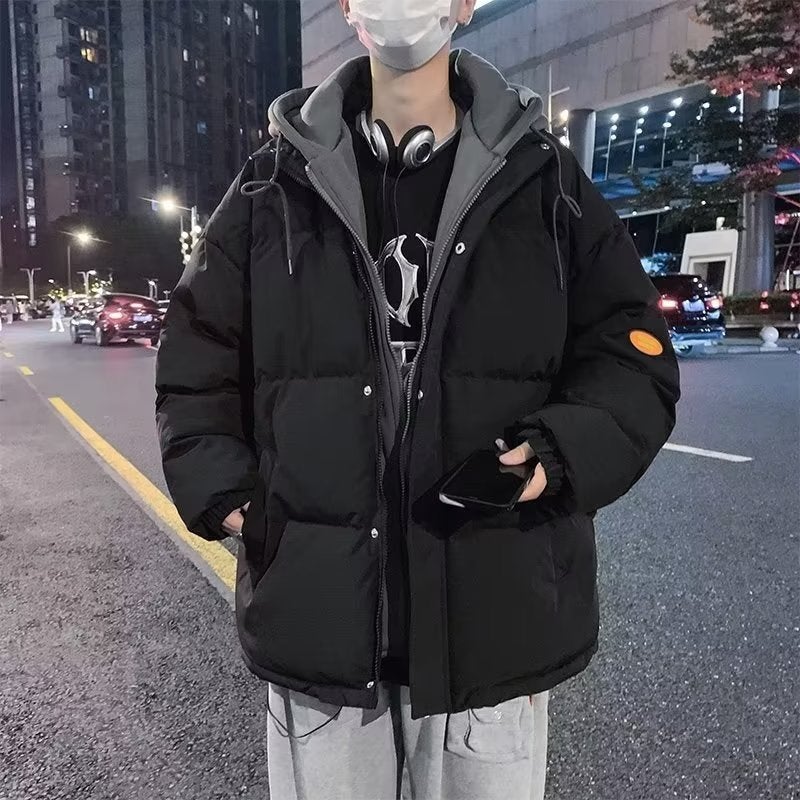 Fake Two-piece 2024 Unisex Neutral Winter Explosions Cotton-padded Clothes Mens Fashionable Loose Warm Cotton-padded Jacket Blue - Image 5