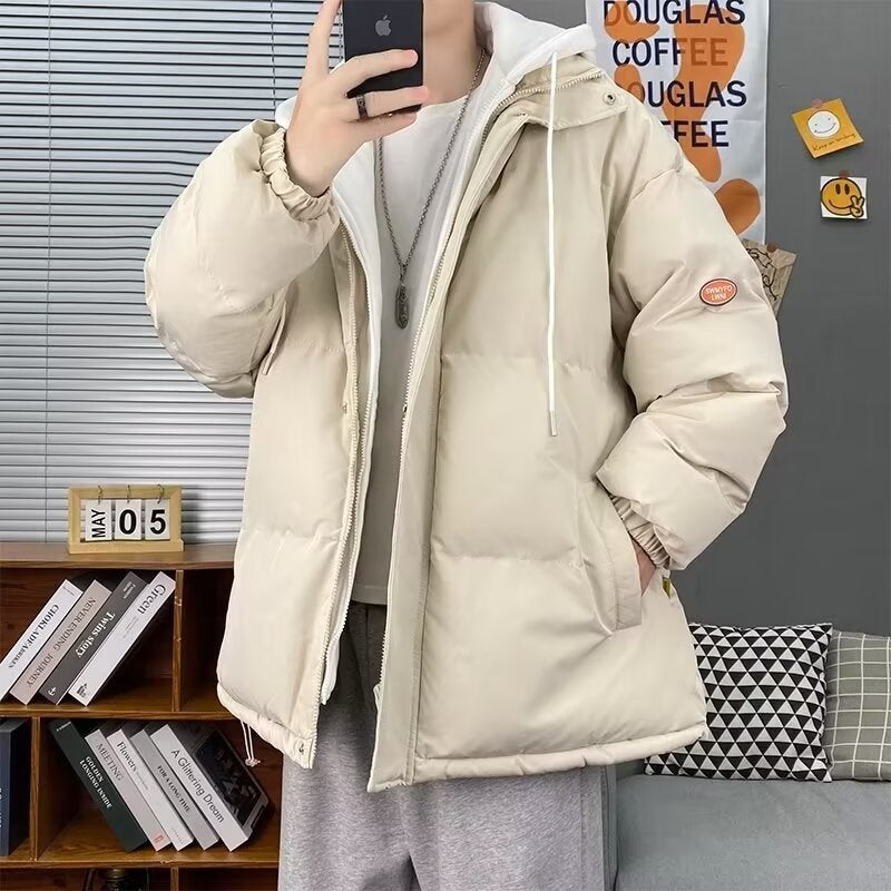 Fake Two-piece 2024 Unisex Neutral Winter Explosions Cotton-padded Clothes Mens Fashionable Loose Warm Cotton-padded Jacket Blue - Image 3