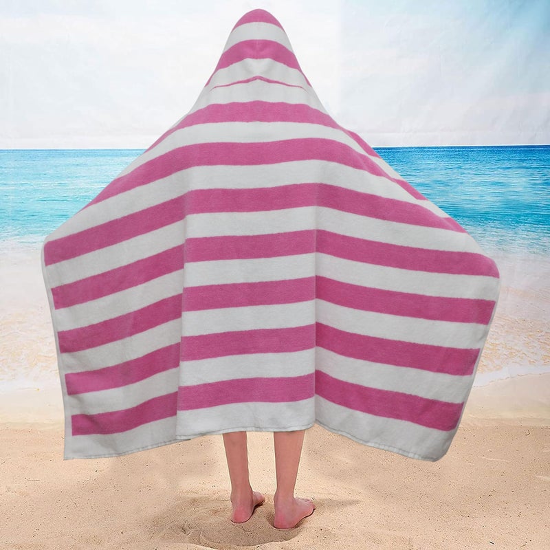 ORIGINAL KIDS Hooded Bath Towel Wrap - 100% Cotton Terry Large Oversized Hooded Kids Towel - Toddler Shower Pool Beach Towel - Soft Plush Absorbent Quick Dry Easy Care Gift -30x60- Cabana Stripe Pink - Image 4