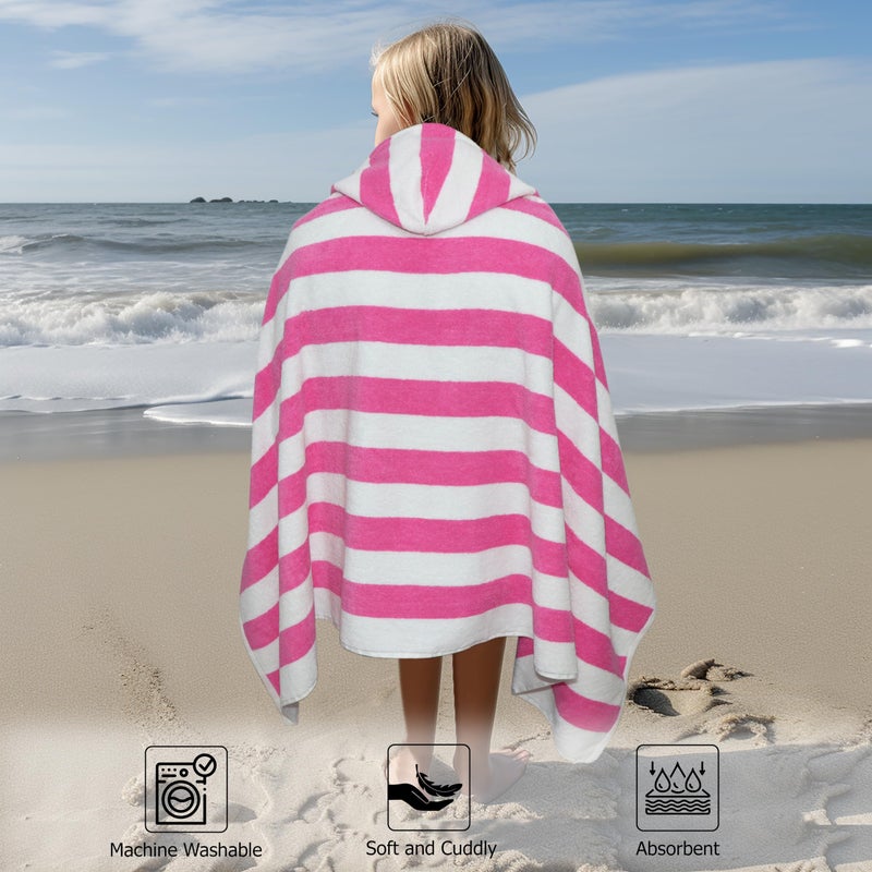 ORIGINAL KIDS Hooded Bath Towel Wrap - 100% Cotton Terry Large Oversized Hooded Kids Towel - Toddler Shower Pool Beach Towel - Soft Plush Absorbent Quick Dry Easy Care Gift -30x60- Cabana Stripe Pink - Image 3