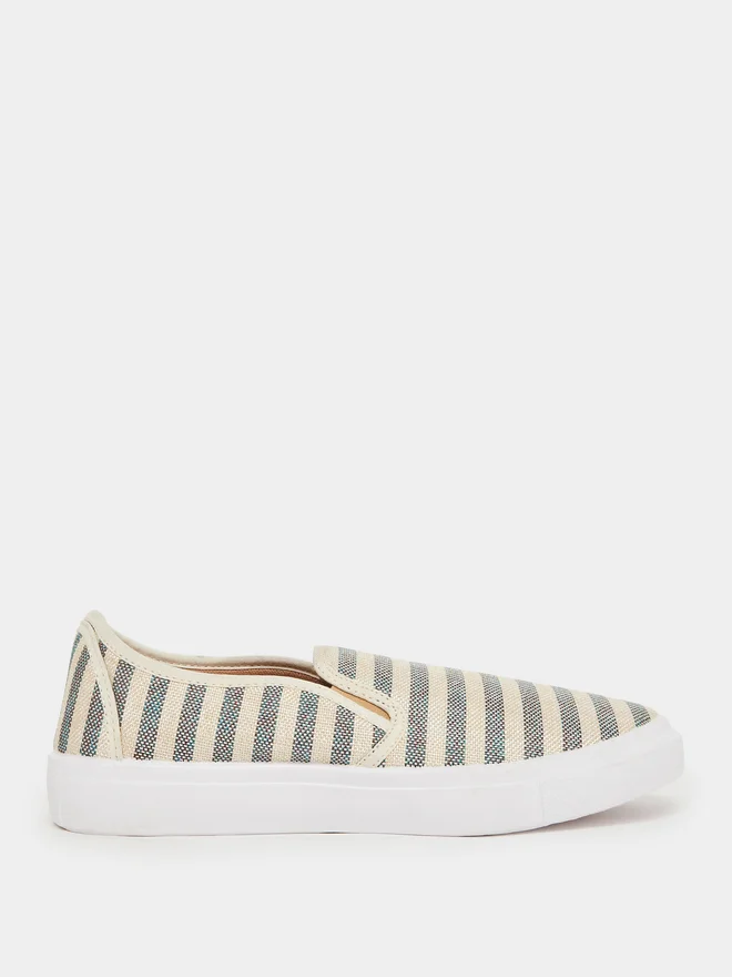 Styli Men Striped Canvas Slip-On Sneakers