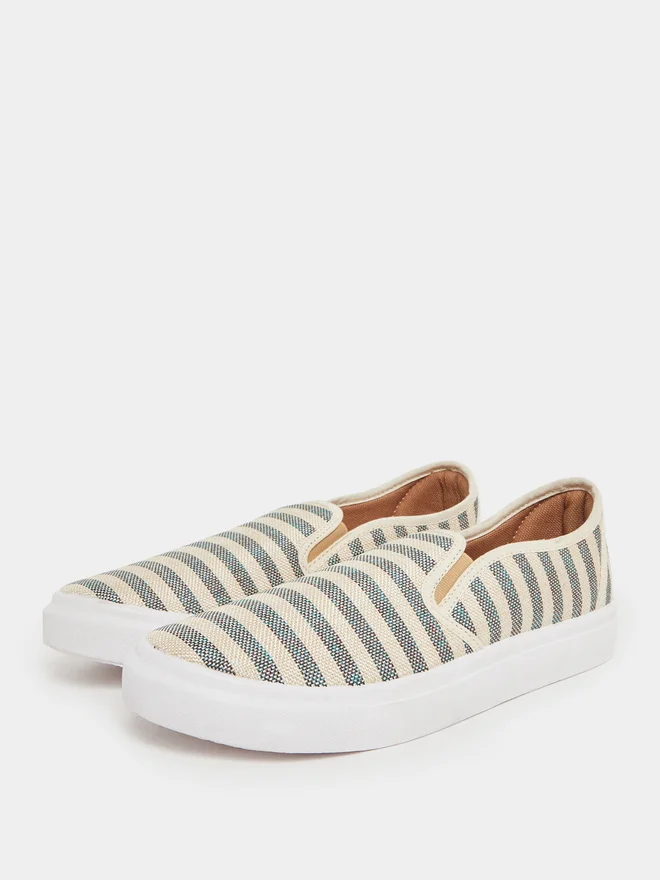 Styli Men Striped Canvas Slip-On Sneakers