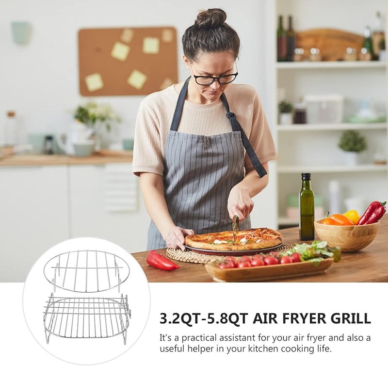 رف شواء مزدوج الطبقات لجهاز قلي الهواء مع أسياخ من الفولاذ المقاوم للصدأ - Image 5