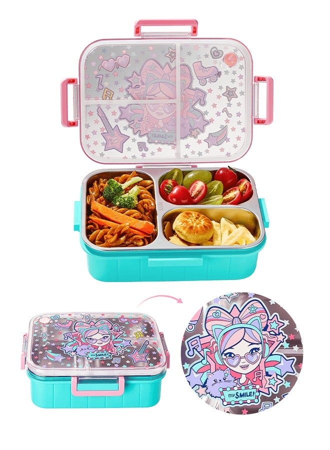 Kids Lunch Box Stainless Steel Bento Box - Cartoon Girl Pink