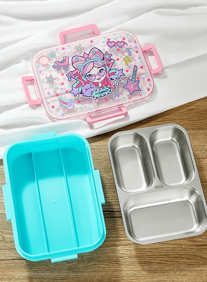 Kids Lunch Box Stainless Steel Bento Box - Cartoon Girl Pink