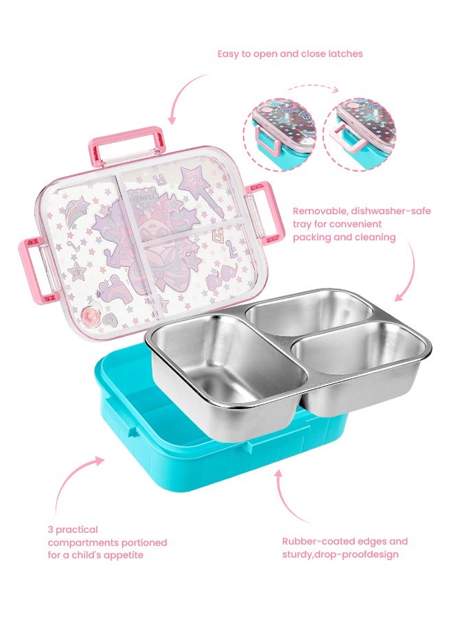 Kids Lunch Box Stainless Steel Bento Box - Cartoon Girl Pink