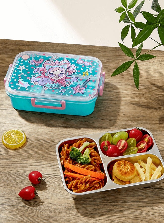 Kids Lunch Box Stainless Steel Bento Box - Cartoon Girl Pink