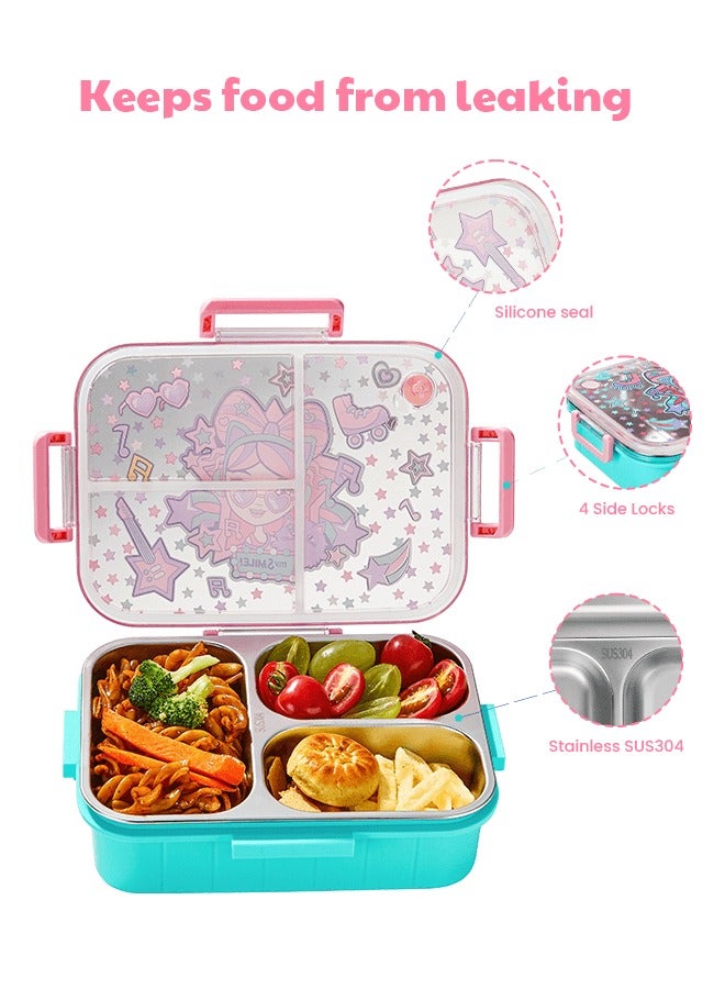 Kids Lunch Box Stainless Steel Bento Box - Cartoon Girl Pink