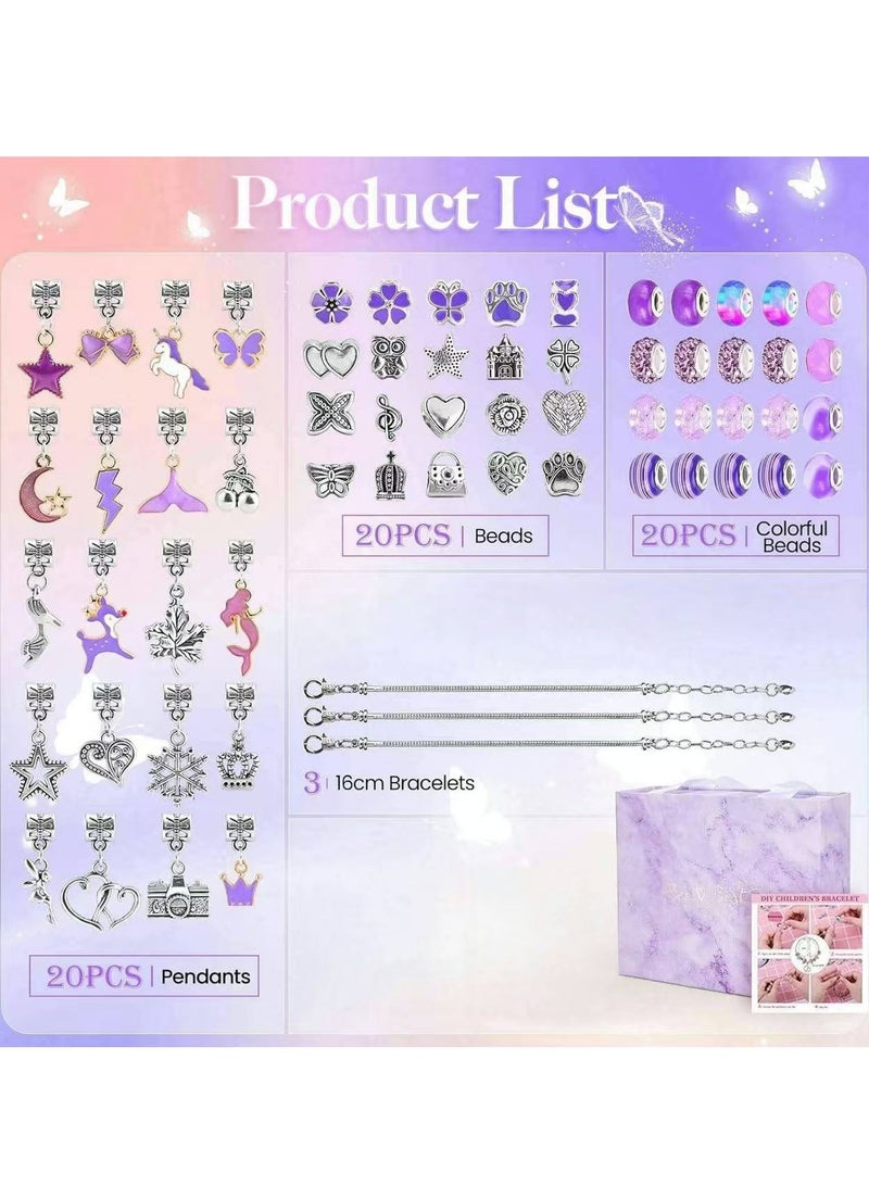 Girl Jewelry Bracelet Making Kit Jewelry Box for Girl 63 Pcs DIY Beads Bracelet for Kids 3-12 Years(Purple)  - Image 2