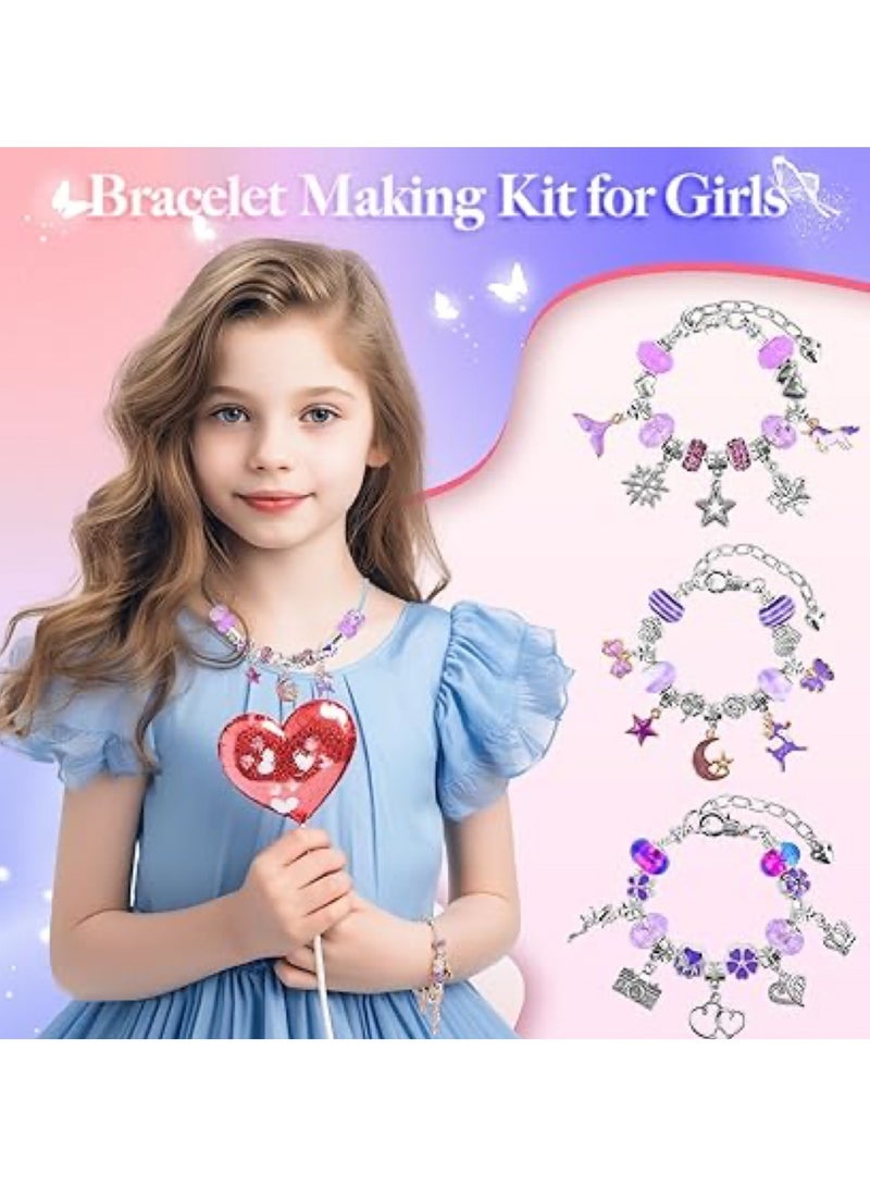 Girl Jewelry Bracelet Making Kit Jewelry Box for Girl 63 Pcs DIY Beads Bracelet for Kids 3-12 Years(Purple)  - Image 3