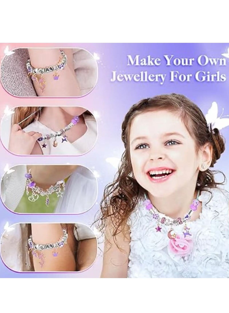 Girl Jewelry Bracelet Making Kit Jewelry Box for Girl 63 Pcs DIY Beads Bracelet for Kids 3-12 Years(Purple)  - Image 4