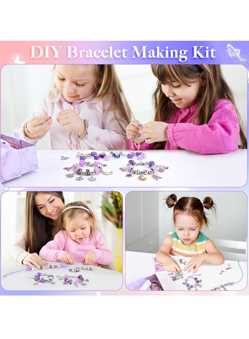 Girl Jewelry Bracelet Making Kit Jewelry Box for Girl 63 Pcs DIY Beads Bracelet for Kids 3-12 Years(Purple)  - Image 5