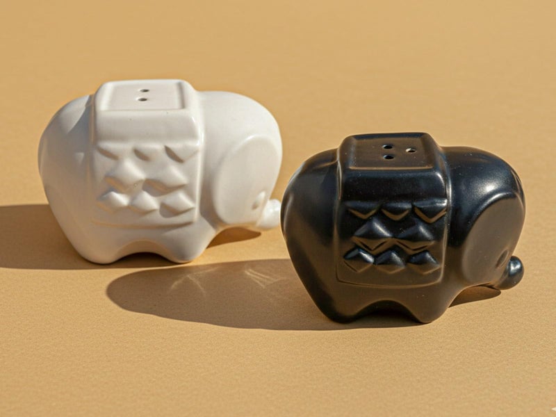 Bodhi House Elephant Salt & Pepper Shakers – Premium Ceramic Dining Table Set of 2 (Black & White) Food Grade Spice Containers | Decorative Kitchen Accessories | Ideal for Dining, Restaurant & Gifting - Image 1