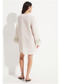 JUNE June Women 100% Cotton Embroidered Detailed Tunic Ecru  - Image 5