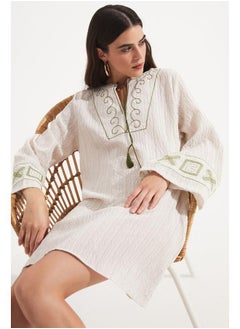 JUNE June Women 100% Cotton Embroidered Detailed Tunic Ecru  - Image 2