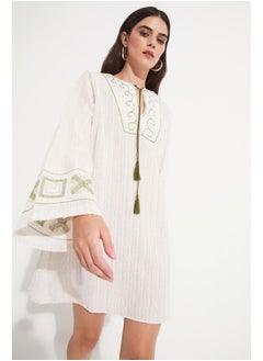 JUNE June Women 100% Cotton Embroidered Detailed Tunic Ecru  - Image 1
