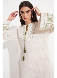 JUNE June Women 100% Cotton Embroidered Detailed Tunic Ecru  - Image 3