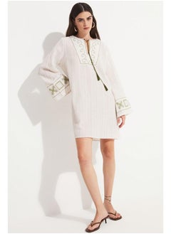 JUNE June Women 100% Cotton Embroidered Detailed Tunic Ecru  - Image 4