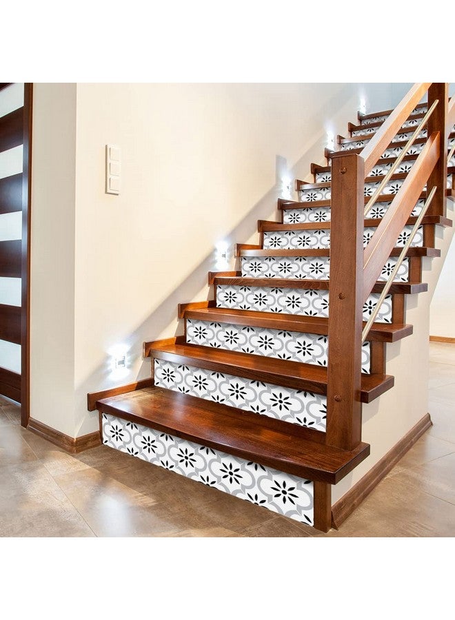FUNLIFE 10Pcs Scandinavian Style Self-Adhesive Pvc Stair Stickers, Peel And Stick Staircase Decal, Stair Riser Stickers, 39.37"X7.09" White Lantern Pattern - Image 1