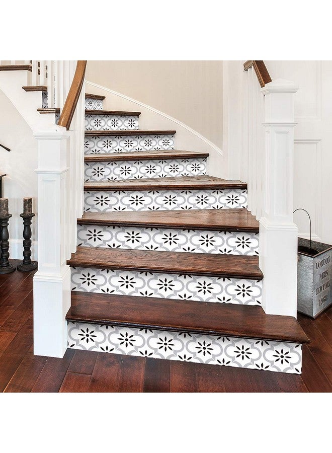 FUNLIFE 10Pcs Scandinavian Style Self-Adhesive Pvc Stair Stickers, Peel And Stick Staircase Decal, Stair Riser Stickers, 39.37"X7.09" White Lantern Pattern - Image 2