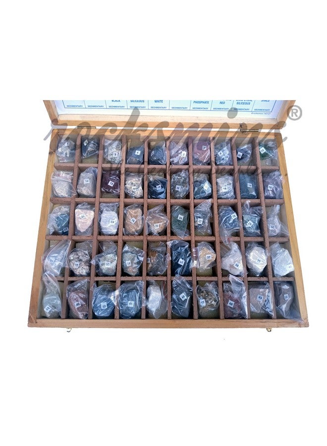 Rocksmins Collection of 50 Rocks in Wooden Box RO50WB with 50 Big Specimen Set of Rock Igneous Sedimentary Metamorphic Rock Mineral Collection Geology Kits Ideal for Study of Earth Stone - Image 1