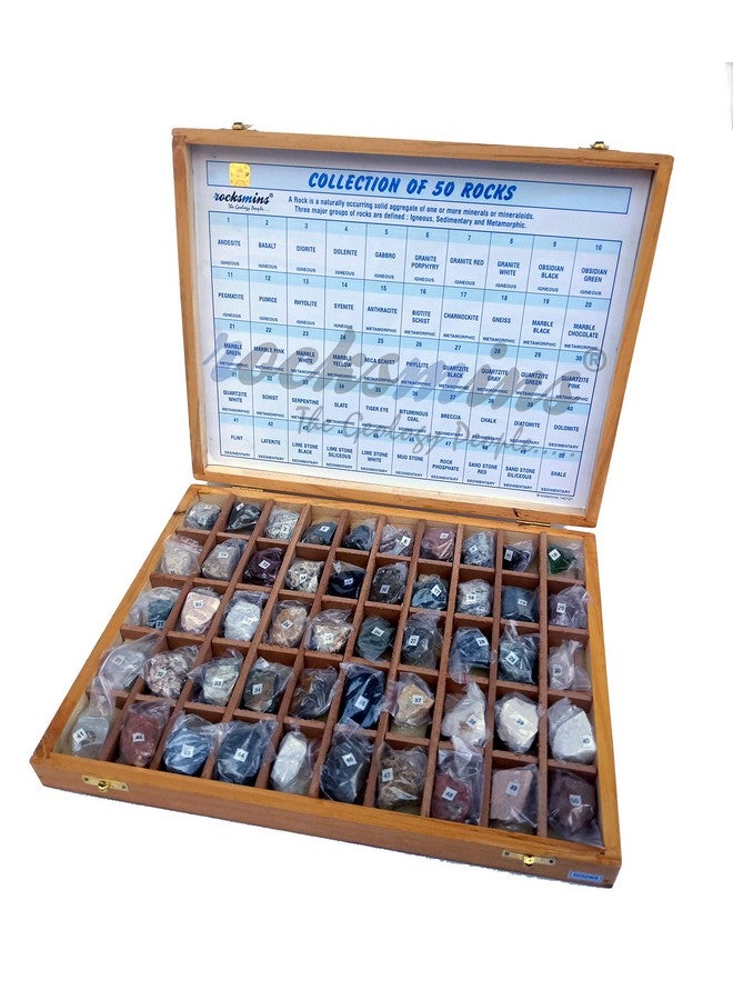 Rocksmins Collection of 50 Rocks in Wooden Box RO50WB with 50 Big Specimen Set of Rock Igneous Sedimentary Metamorphic Rock Mineral Collection Geology Kits Ideal for Study of Earth Stone - Image 5