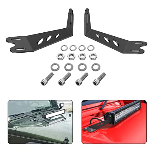 Nilight 2PCS Hood Mounting Brackets for 20” LED Light Bar on Jeep Wrangler JK 2007-2017, 2 Years Warranty (90040B), Black - Image 1