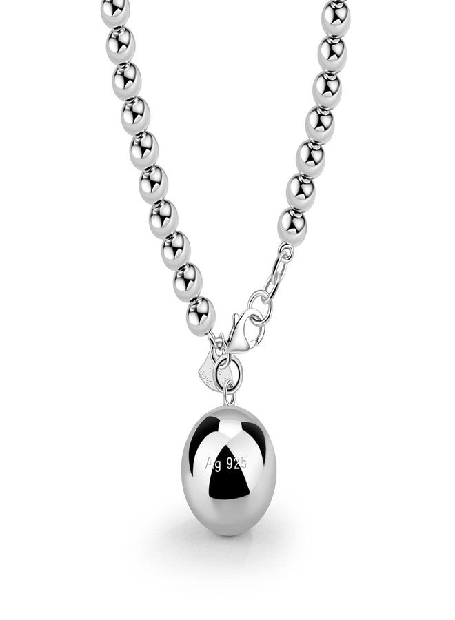 Dankadi Italy Fashion Women 925 Sterling Silver Bead Necklace Bell and Heart Pendant 4MM 6MM Round Prayer Beads Link Chain 18 "20" 22 "24" 26 "28" Girl Teens Jewelry Gift, 22 inches, Sterling Silver, No - Image 1