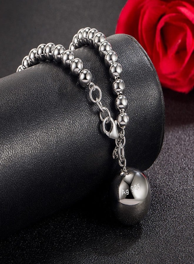 Dankadi Italy Fashion Women 925 Sterling Silver Bead Necklace Bell and Heart Pendant 4MM 6MM Round Prayer Beads Link Chain 18 "20" 22 "24" 26 "28" Girl Teens Jewelry Gift, 22 inches, Sterling Silver, No - Image 3
