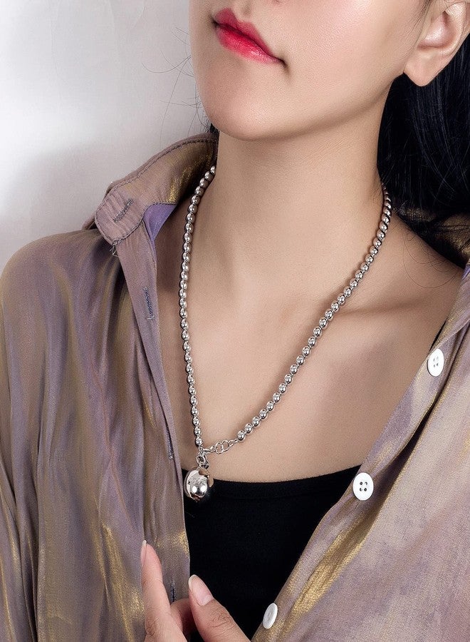Dankadi Italy Fashion Women 925 Sterling Silver Bead Necklace Bell and Heart Pendant 4MM 6MM Round Prayer Beads Link Chain 18 "20" 22 "24" 26 "28" Girl Teens Jewelry Gift, 22 inches, Sterling Silver, No - Image 4