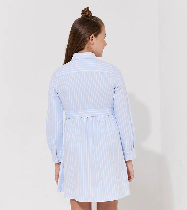 بيفرلي هيلز بولو كلوب فستان قميص طويل الأكمام مخطط