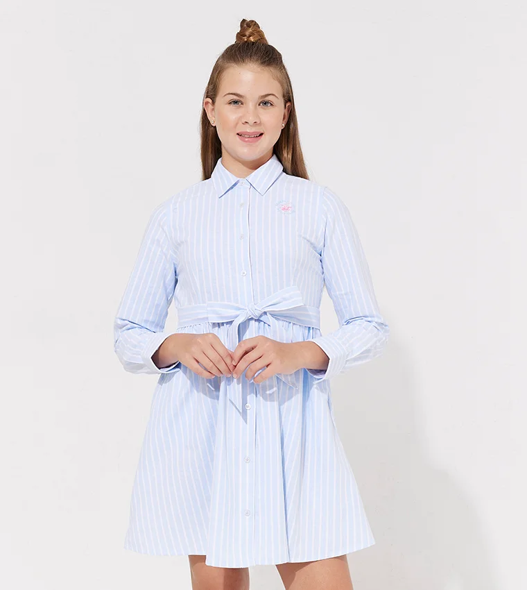 بيفرلي هيلز بولو كلوب فستان قميص طويل الأكمام مخطط