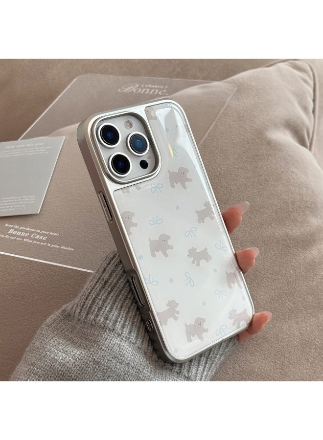 NIBEMINENT Cute Gray Teddy Bear Protective TPU Case Cover For iPhone 16, Silver Border - Image 1