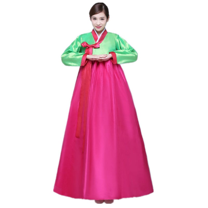 XINFU Korean Traditional Womens Hanbok Set Long Sleeve Colorful Dress Cosplay Costume