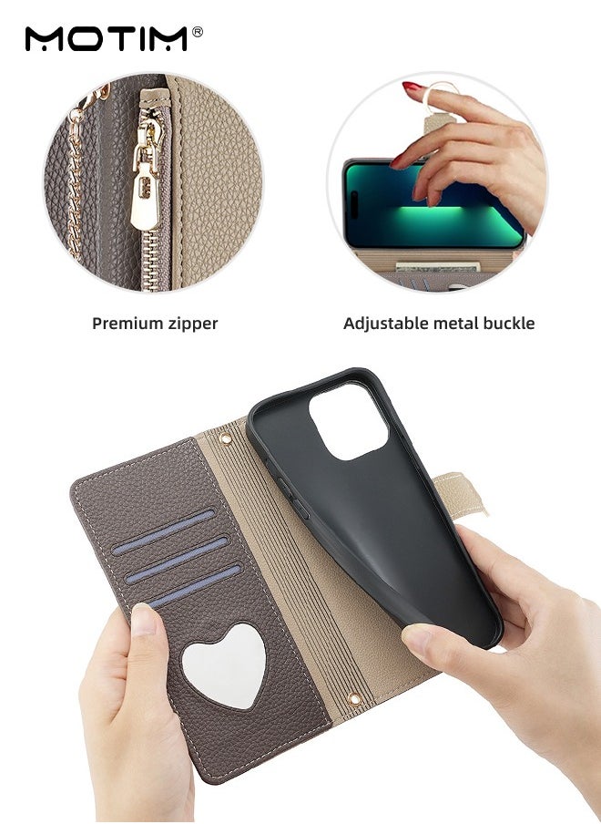 Motim iPhone 15 Case with Lanyard Strap and Card Holder, Protective Crossbody Wallet Leather Handbag Purse Protective Case with Kickstand, Make Up Mirror Cover Phone Case  - Image 3