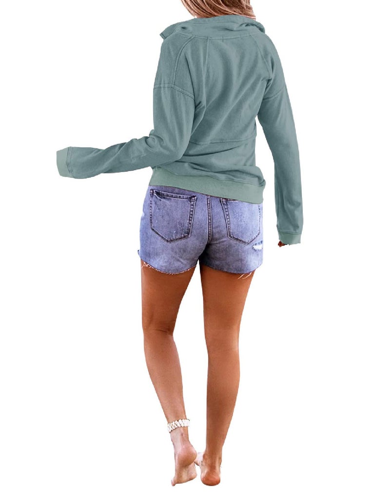 Floral Find Women's Long Sleeve Lapel Half Zip Up Sweatshirt Solid Stylish Loose Fit Casual Pullover Tops Mint Green - Image 3