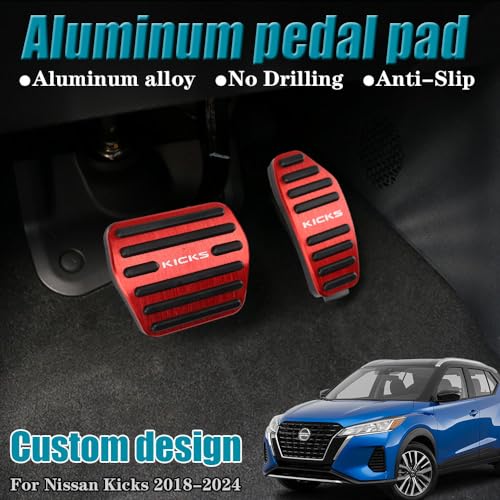 LEXLEY 2PCS Anti-Slip Aluminum Brake Gas Pedal Pads,Auto No Drilling Accelerator Pedal Covers Only for Nissan 2018-2025 Kicks-RED - Image 2