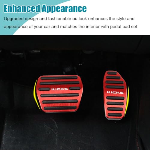 LEXLEY 2PCS Anti-Slip Aluminum Brake Gas Pedal Pads,Auto No Drilling Accelerator Pedal Covers Only for Nissan 2018-2025 Kicks-RED - Image 5