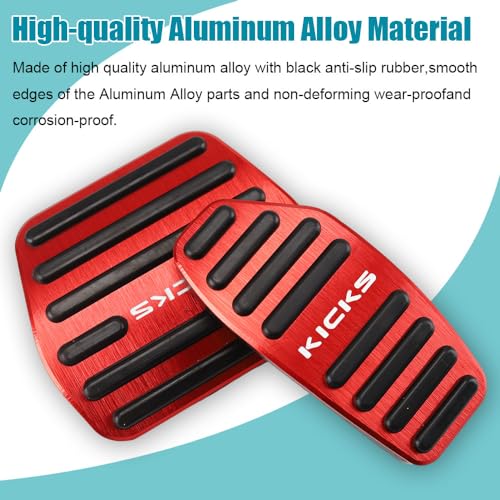 LEXLEY 2PCS Anti-Slip Aluminum Brake Gas Pedal Pads,Auto No Drilling Accelerator Pedal Covers Only for Nissan 2018-2025 Kicks-RED - Image 3
