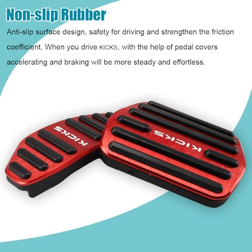 LEXLEY 2PCS Anti-Slip Aluminum Brake Gas Pedal Pads,Auto No Drilling Accelerator Pedal Covers Only for Nissan 2018-2025 Kicks-RED - Image 4