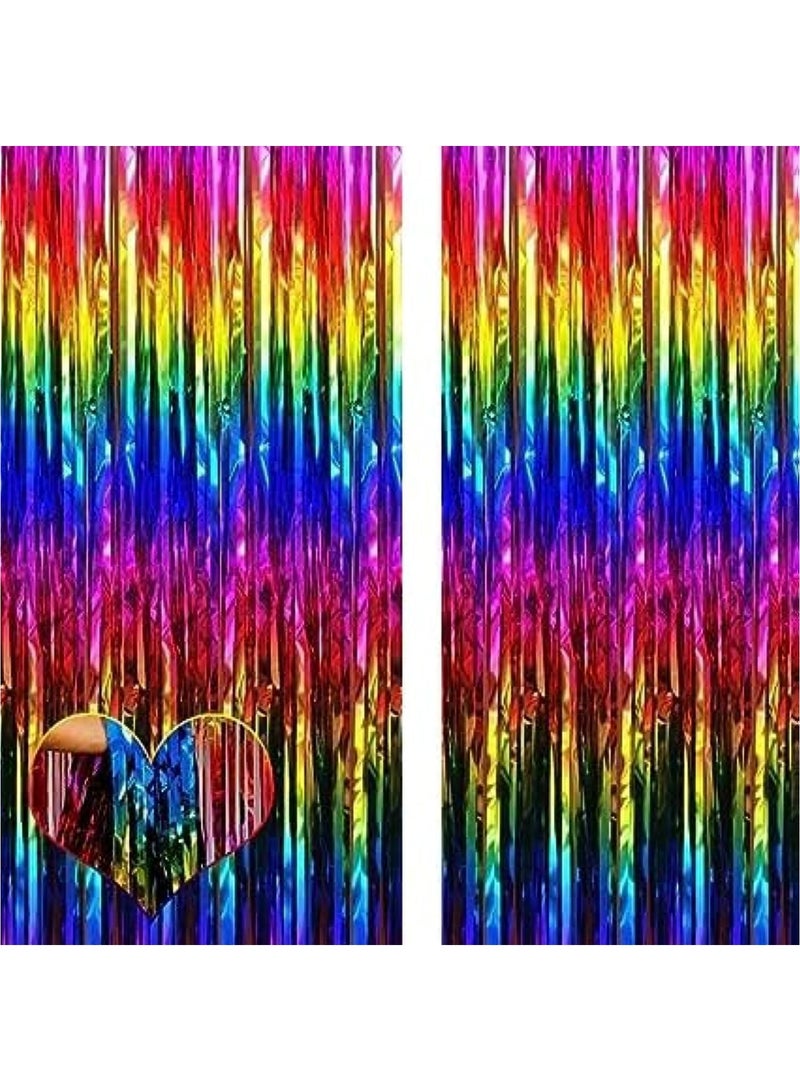 مارك قوس قزح احباط هامش الستار | 1 × 2 متر خلفية حفلات من الزينة المعدنية للهالوين، وحفلات استقبال المولود الجديد، وحفلات الزفاف، والعيد، والتخرج، وديكورات حفلات أعياد الميلاد [عبوة من قطعتين] - Image 1