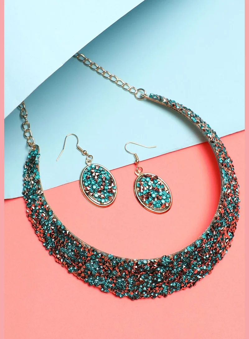 SOHI Gold Plated Designer Stone Party Necklace and Earring Set For Women