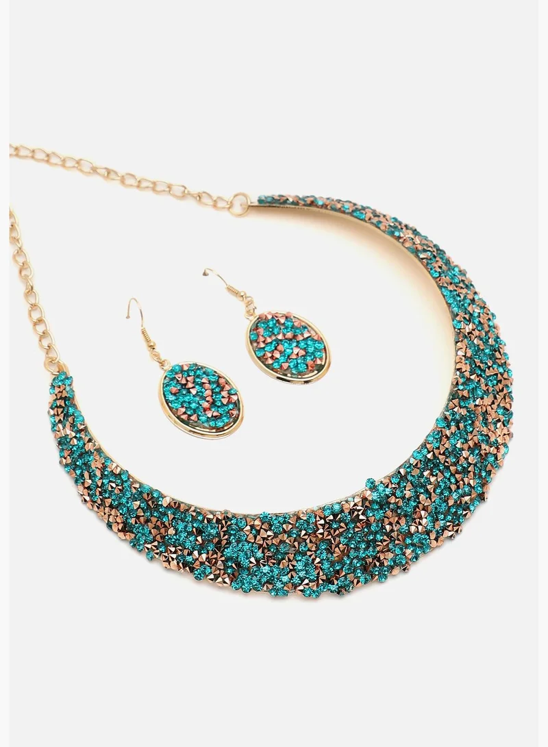 SOHI Gold Plated Designer Stone Party Necklace and Earring Set For Women