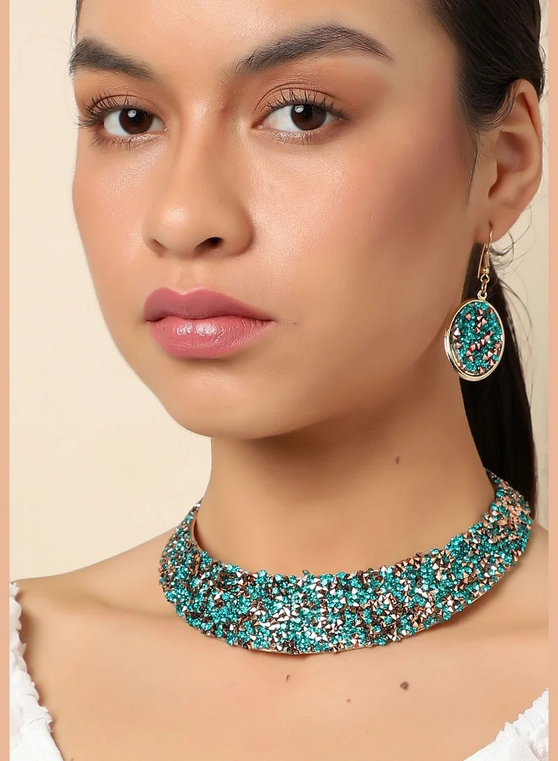 SOHI Gold Plated Designer Stone Party Necklace and Earring Set For Women