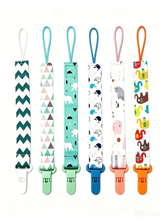 Bukela 6 Pack Pacifier Clips,25.5cm Strap,Premium Polyester Baby Holder,Multi-Design for Boys Girls - Image 1