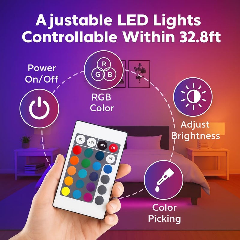 Gesto شريط إضاءة LED RGB بطول 10 متر مع محول | 600 LED 5050 شريط متعدد الألوان مع تحكم عن بعد بـ 16 وضعية ولصق | شريط LED للتلفاز، إعداد الألعاب، السقف، غرفة النوم، الحفلات، ديوالي وزينة المنزل - Image 2